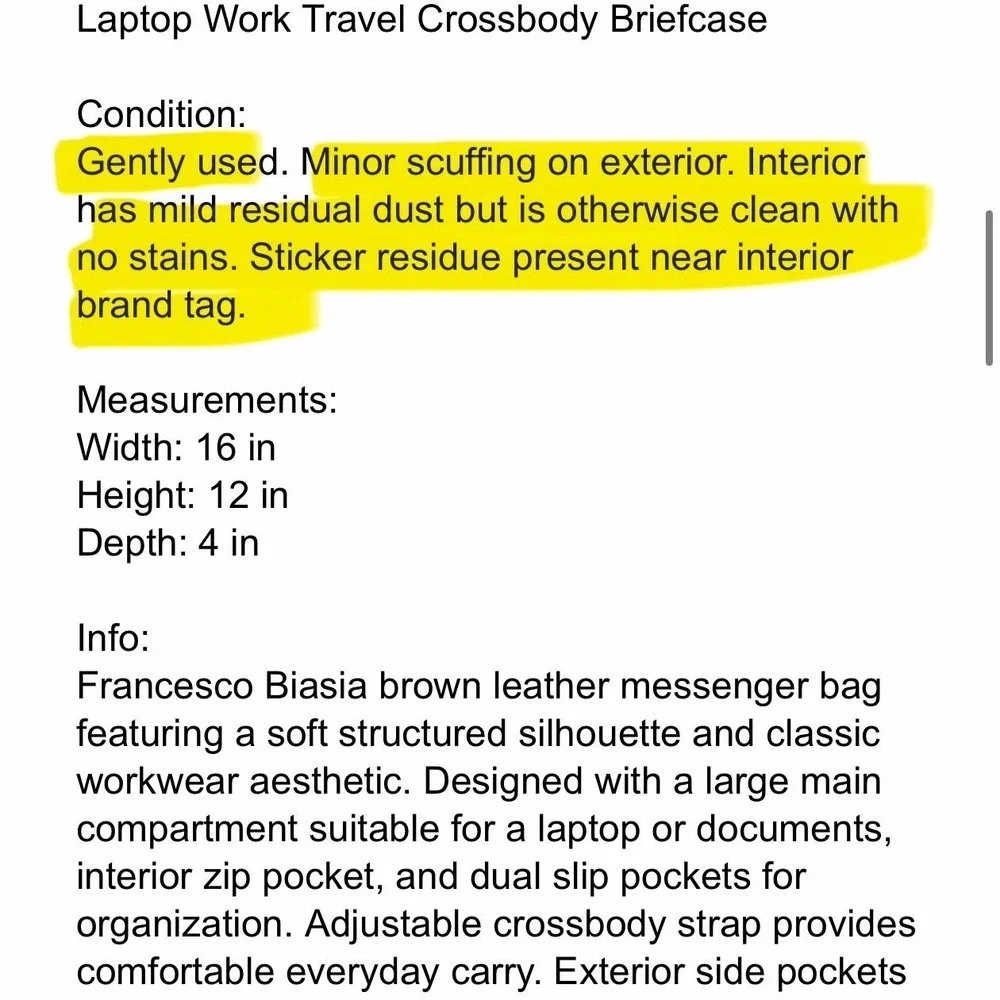 Francesco Biasia Brown Leather Messenger Bag Soft Laptop Work Travel Crossbody